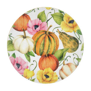Pumpkins Sonnenblumen: Design des Aquarellmusters Schneidebrett