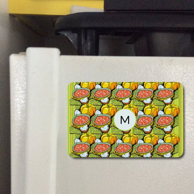 Pumpkins, Soup und Streifen-Hintergrundmonogramm Magnet (Pumpkins Soup & Striped Pattern Monogram Flexible Magnet)