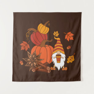 Pumpkins, star anise, cinnamon sticks, autumn leav wandteppich