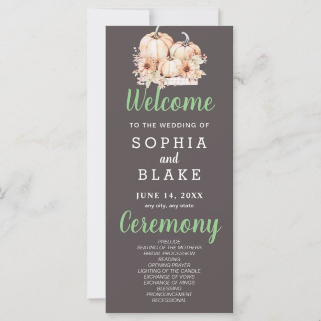Pumpkins & Sunflowers Fall Gray Wedding Program (Vorderseite)