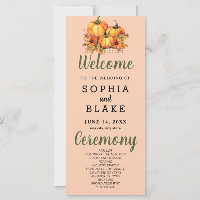 Pumpkins & Sunflowers Fall Orange Wedding Program (Vorderseite)