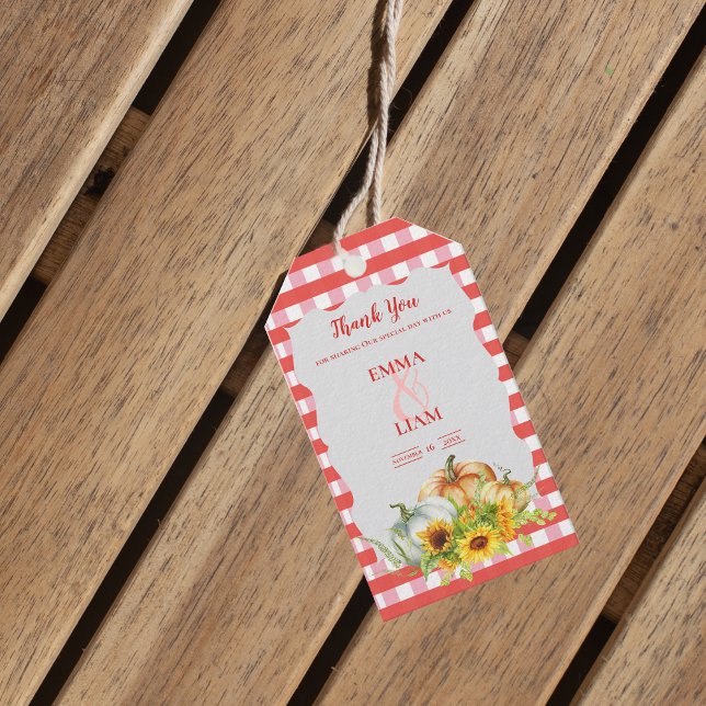 Pumpkins Sunflowers Rustic Fall Wedding Thank You Geschenkanhänger (Pumpkins Sunflowers Rustic Fall Wedding Thank You Gift Tags)