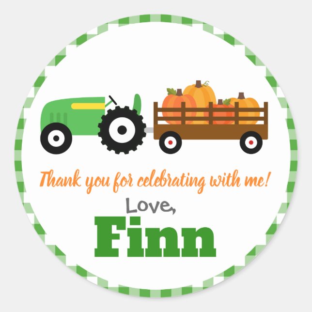 Pumpkins Truck Pumpkin Patch - Green Tractor Round Runder Aufkleber (Vorderseite)