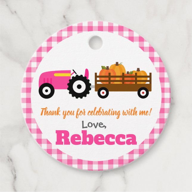 Pumpkins Truck Pumpkin Patch - Rosa Traktor Runde Geschenkanhänger (Vorderseite)