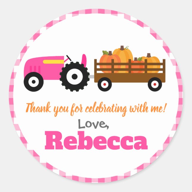 Pumpkins Truck Pumpkin Patch - Rosa Traktor Runde Runder Aufkleber (Vorderseite)