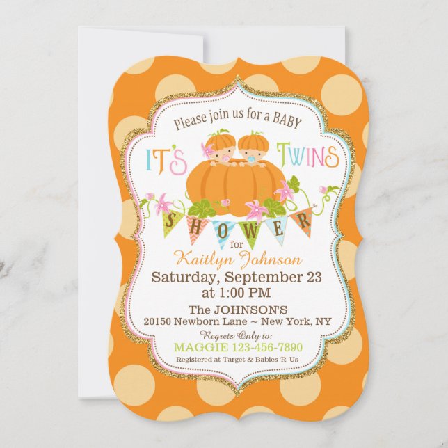 Pumpkins Twins Fall Baby Shower Einladungen (Vorderseite)