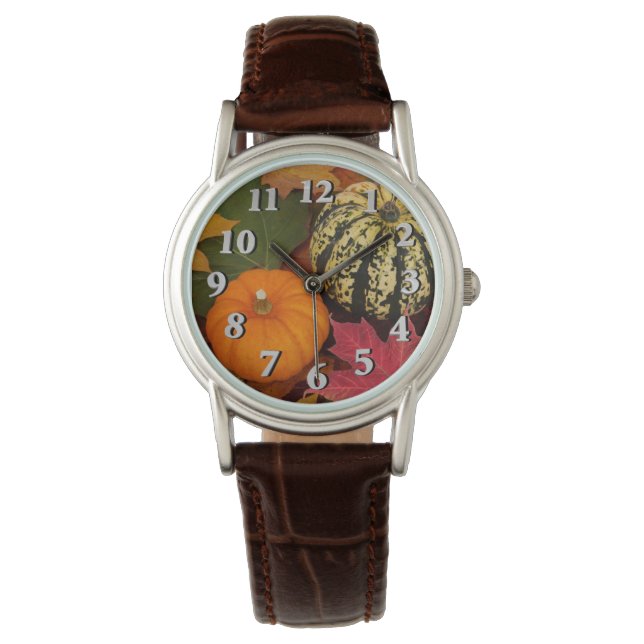 Pumpkins und Blätter Armbanduhr (Vorderseite)