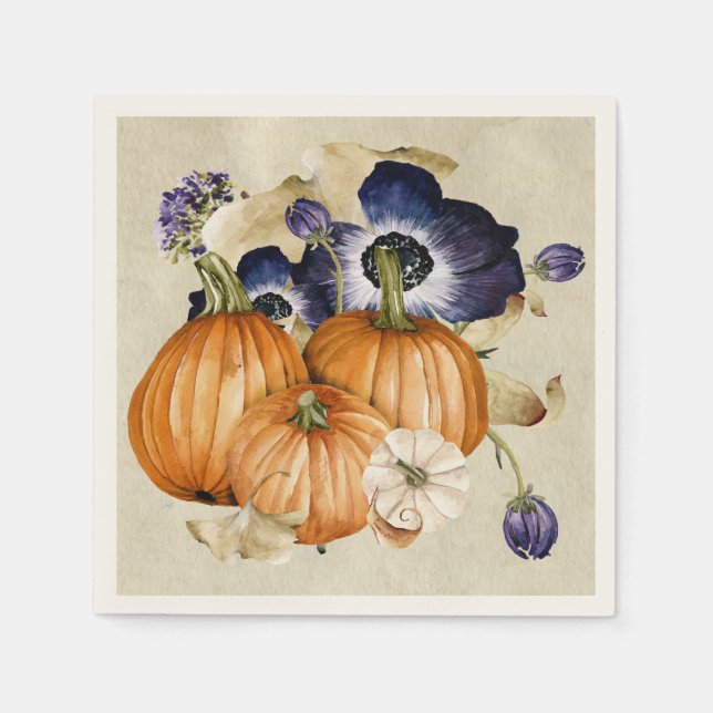 Pumpkins und blaue Anemonen Stillleben Serviette (Vorderseite)