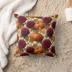 Pumpkins und burgundische Herbstblüten Kissen
