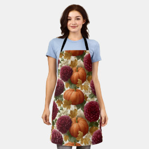 Pumpkins und burgundische Herbstblüten Schürze