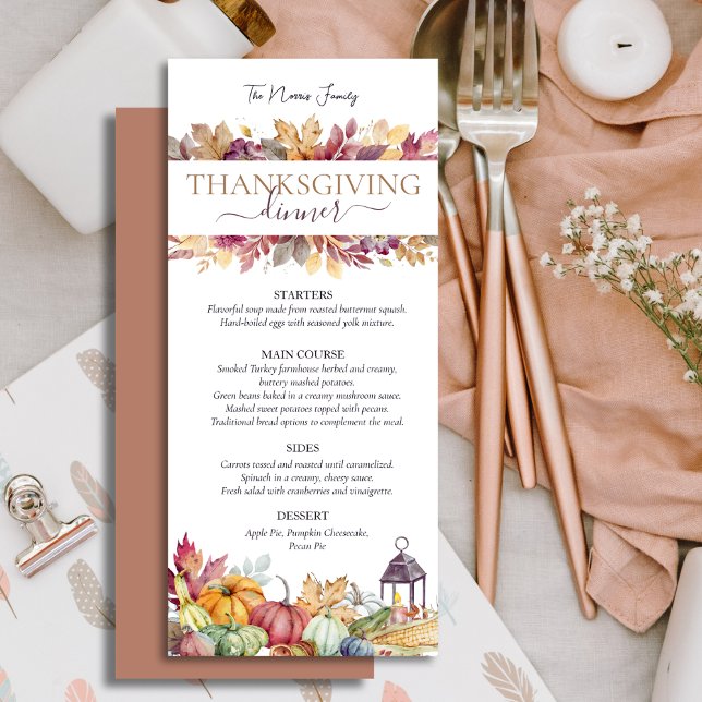 Pumpkins und Herbstlaub Rustikales Erntedank Menü Menükarte (Von Creator hochgeladen)
