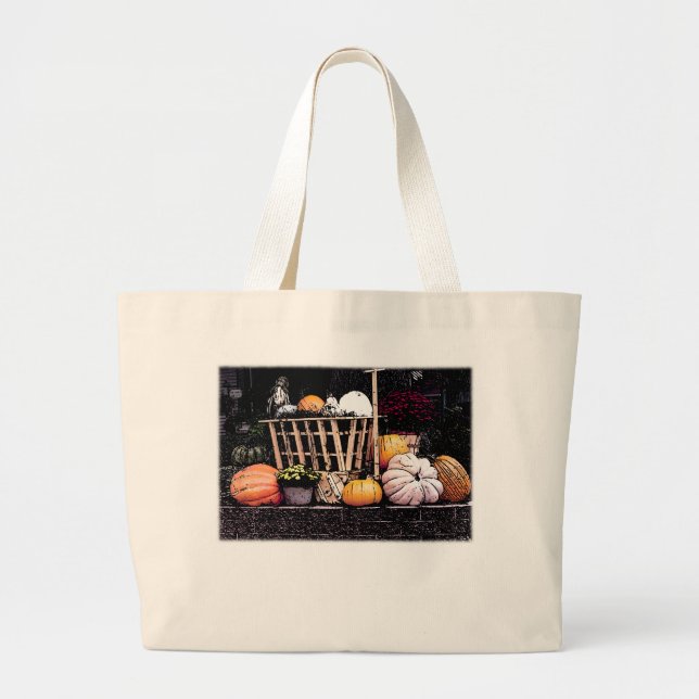 Pumpkins und Mum Herbstbild Jumbo Stoffbeutel (Vorne)