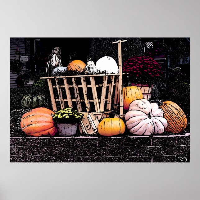 Pumpkins und Mum Herbstbild Poster (Vorne)