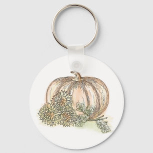 Pumpkins und Mums fallen floral Schlüsselanhänger
