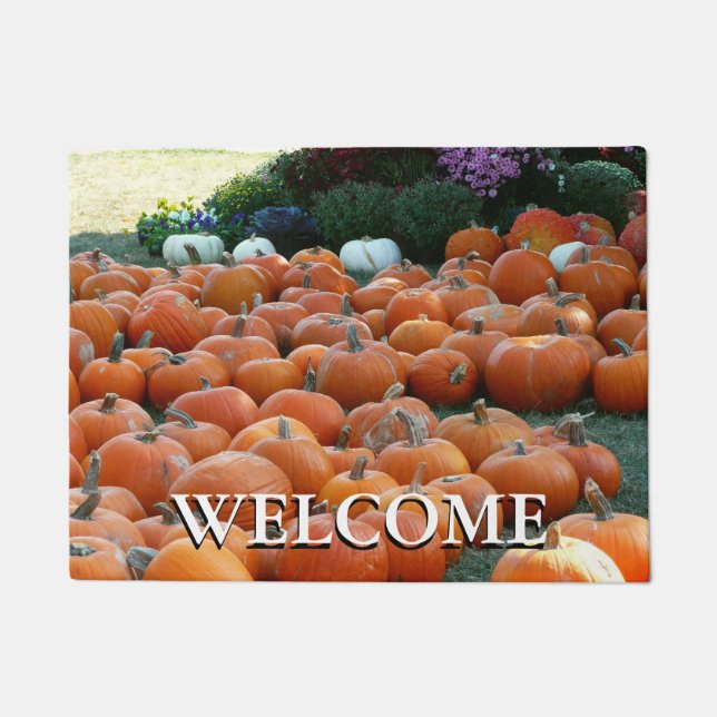 Pumpkins und Mums Herbsternte Fotografie Fußmatte (Vorderseite)