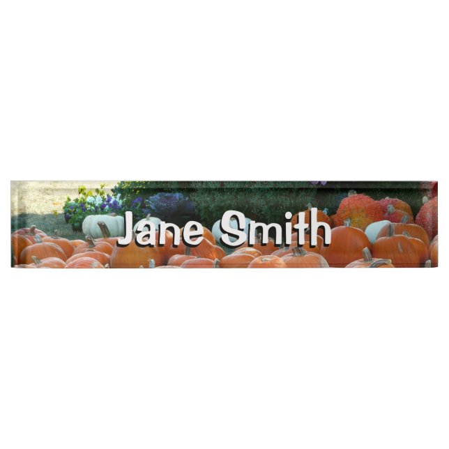 Pumpkins und Mums Herbsternte Fotografie Namensplakette (Vorderseite)