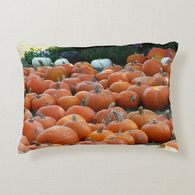 Pumpkins und Mums Herbsternte Fotografie Zierkissen (Vorderseite)