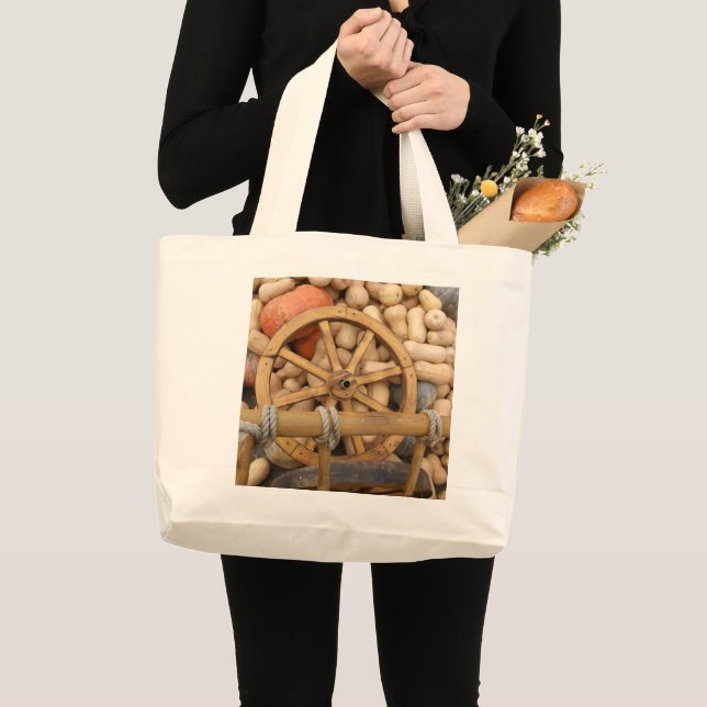 Pumpkins und Räder des ländlichen Holzkarren Jumbo Stoffbeutel (Vorderseite (Produkt))