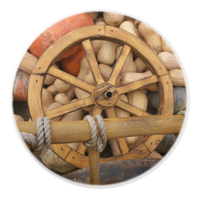 Pumpkins und Räder des ländlichen Holzkarren Keramikknauf (Vorderseite)