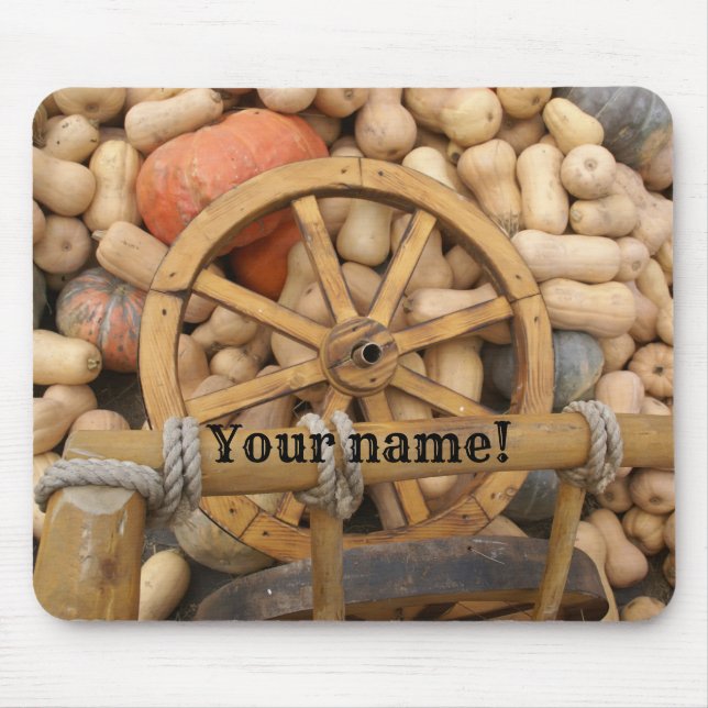 Pumpkins und Räder des ländlichen Holzkarren Mousepad (Vorne)