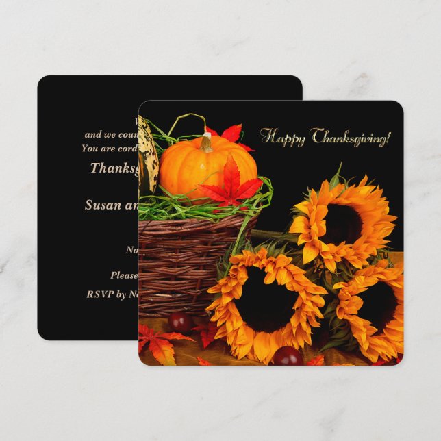 Pumpkins und Sonnenblumen Erntedank Dinner Einladung (Vorne/Hinten)