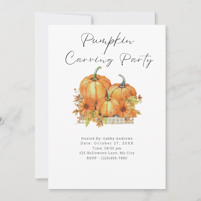 Pumpkins und Sonnenblumen Pumpkin Carving Party Einladung (Vorderseite)