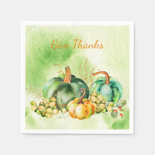 Pumpkins und Trauben Erntedank Wasserfarbe Napkin Serviette (Vorderseite)