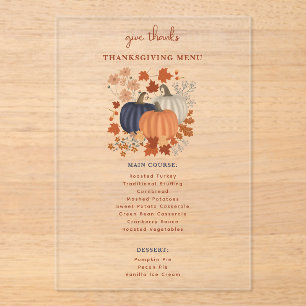 Pumpkins Wildblumen Erntedank Dinner Menu Acryleinladungen
