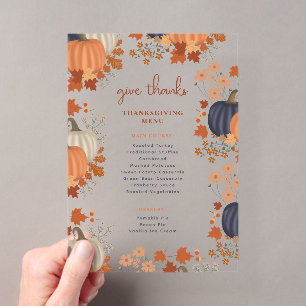 Pumpkins Wildblumen Erntedank Dinner Menu Acryleinladungen