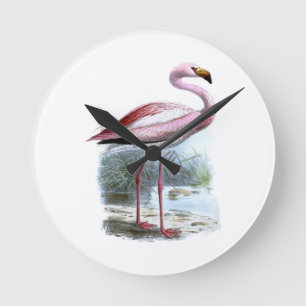Puna Flamingo Vintag Illustration Runde Wanduhr