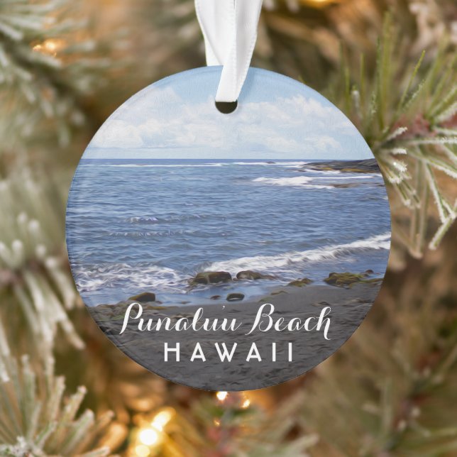 Punalu'u Beach Hawaii 2 Foto + Reisjahr Ornament (Baum)