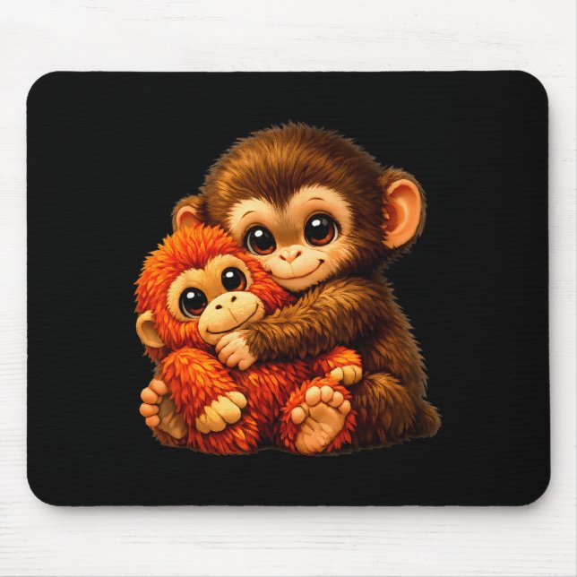 Punch-Affe mit Teddybär kuschelnd Internet-Mem Mousepad (Vorne)