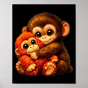 Punch-Affe mit Teddybär kuschelt Internet-Meme Poster