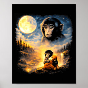 Punch-Babyaffe betrachtet seine Mutter im Mond  Poster