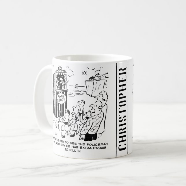 Punch & Judy Show Policeman Vermisst Kaffeetasse (Vorderseite Links)