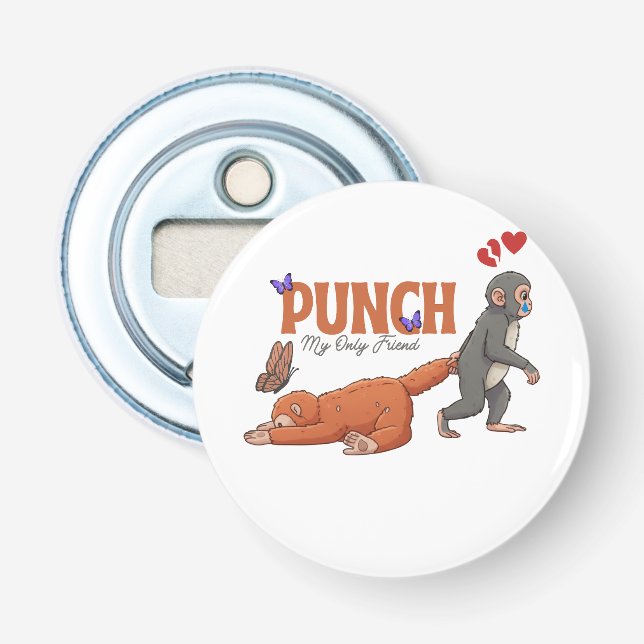 ‏Punch‑kun & Plush Monkey – Kawaii for Kids Flaschenöffner (Vorderseite)