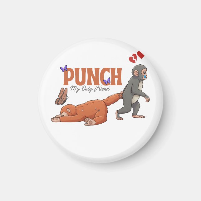 ‏Punch‑kun & Plush Monkey – Kawaii for Kids Magnet (Vorne)