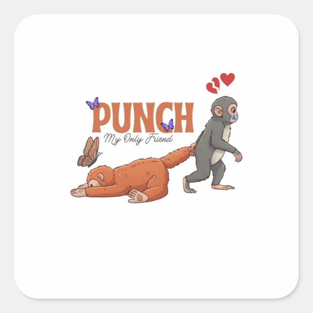 ‏Punch‑kun & Plush Monkey – Kawaii for Kids Quadratischer Aufkleber (Vorderseite)