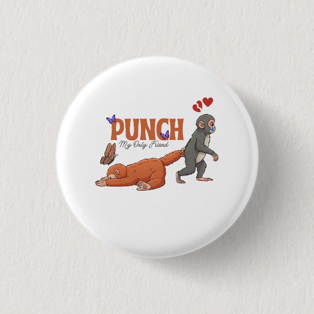 ‏Punch‑kun & Plush Monkey – Kawaii für Kinder Button (Vorderseite)