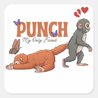 Punch‑kun & Plush Monkey – Kawaii für Kinder Quadratischer Aufkleber