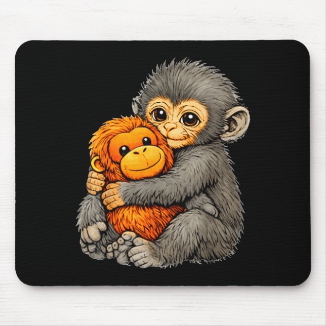 Punch monkey funny cute baby animal hugging plush  mousepad (Vorne)
