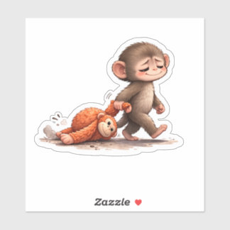 Punch the Rescued Monkey & His Best Friend Doll St Aufkleber
