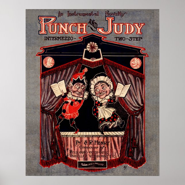 Punch und Judy Puppets in Erinnerung Illustration Poster (Vorne)
