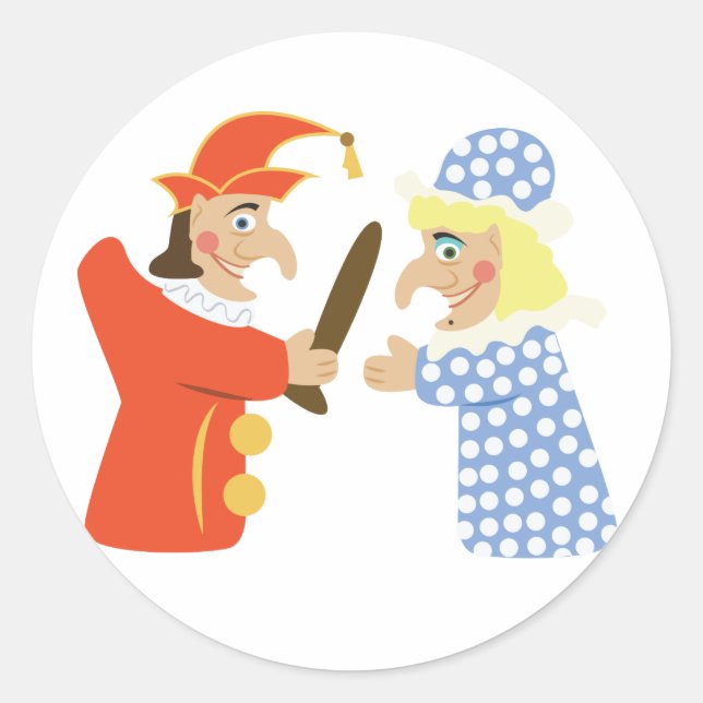 Punch und Judy Runder Aufkleber (Vorderseite)