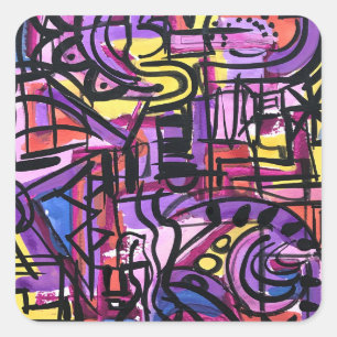 Punchbowl-Bold Farbige Handgemalte Abstrakte Kunst Quadratischer Aufkleber