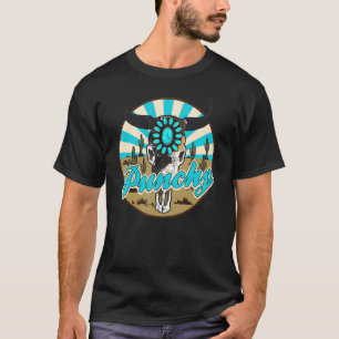 Punchy Kuhhaut Stier Schädel Türkis Edelstein West T-Shirt