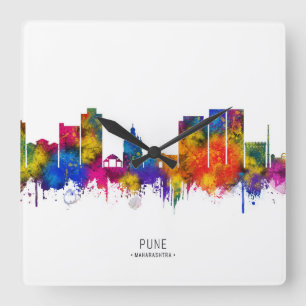 Pune Maharashtra Skyline Quadratische Wanduhr