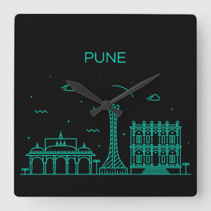 Pune skyline quadratische wanduhr