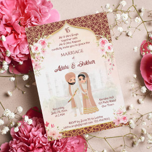 Punjabi Hochzeitscreme-Maroon Indianerbridal-Paar Einladung