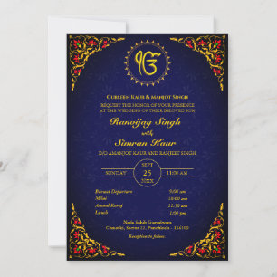 Punjabi Sikh Wedding Anand Karaj Golden Einladung